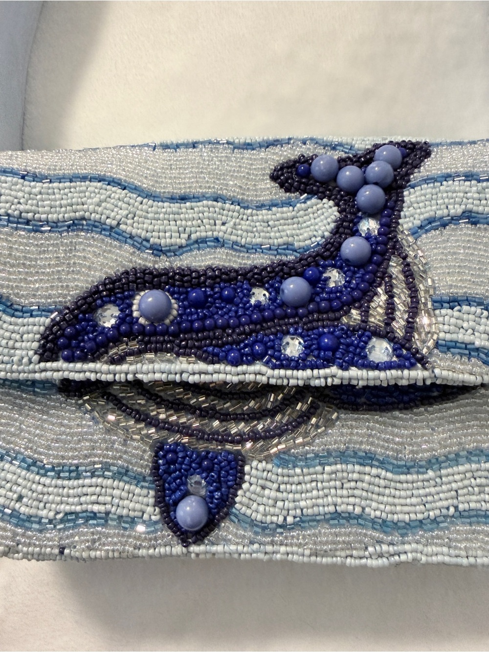 Handcrafted in India Beaded Whale Light Blue Shoulder Bag - Picture 4 of 6